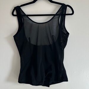 BCBGMaxAzria Black Mesh Bustier Tank, Clasp Back, Sheer, Size 2X